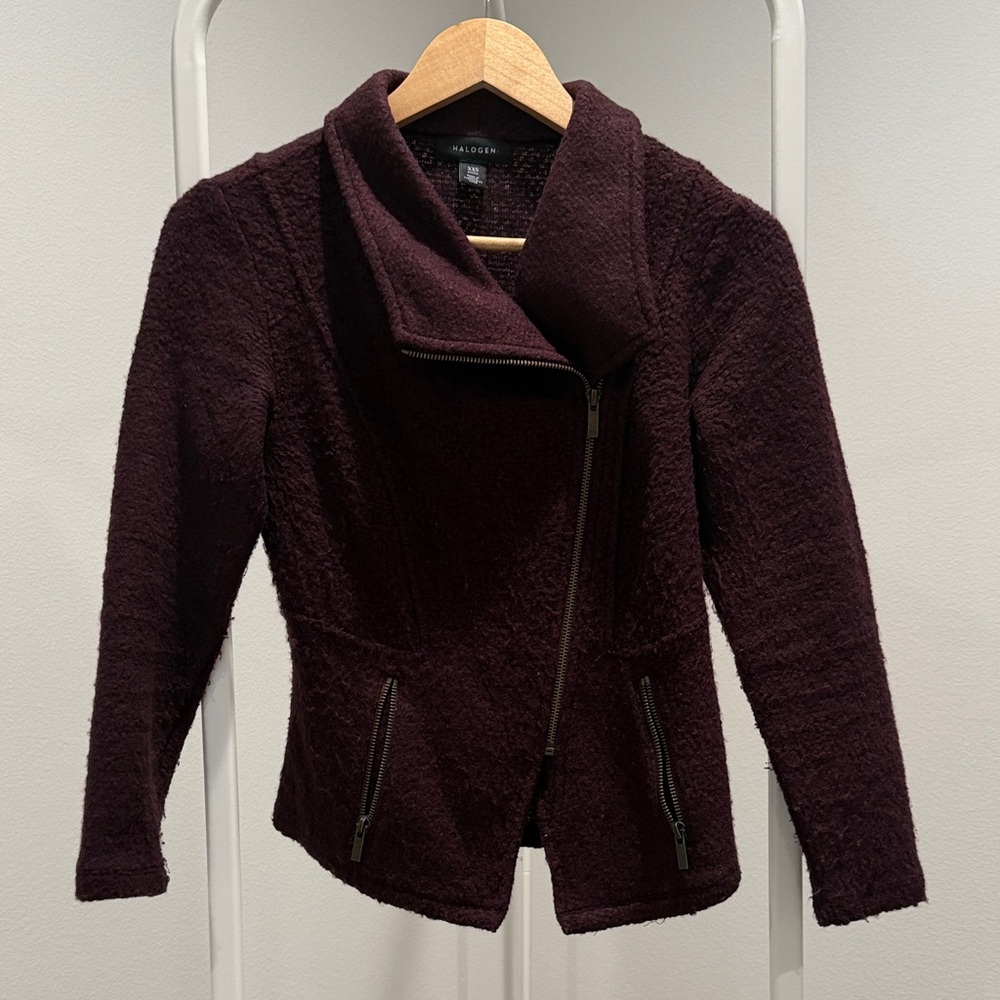 Halogen Women’s Asymmetrical Zip Moto Deep Burgundy Jacket XXS